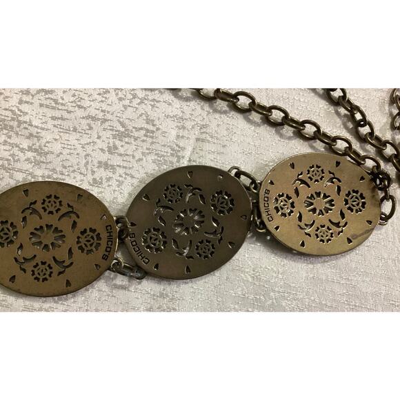 Chico’s boho brass rhinestone embellishments chain belt 46” - Picture 5 of 5